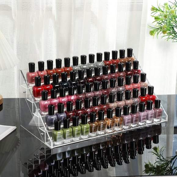 Acrylic 5 Tier 72 Bottle Nail Polish Organizer + 9 Section Spin Brush Caddy Set - Picture 2 of 15